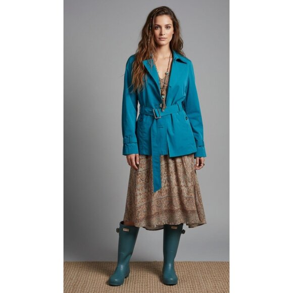 Talbots Spring Belted Trench Coat Teal Blue Women's Petite Size Medium - Picture 16 of 16